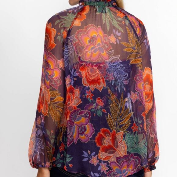 Johnny Was Octavia Blouse Etta’s Garden 100% silk Sheer Floral Small - Picture 2 of 14